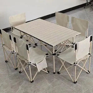 Foldable Camping Table Set with 6 Chair, Outdoor Indoor Use for BBQ, Picnic, Garden Parties, Portable with Carry Bag,Yellow