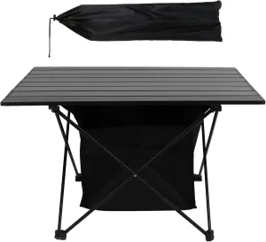 Foldable Camping Table with Storage Basket - Portable Aluminum Alloy Roll-Up Table for Outdoor Picnics, BBQ, Beach, RV - Lightweight & Rustproof