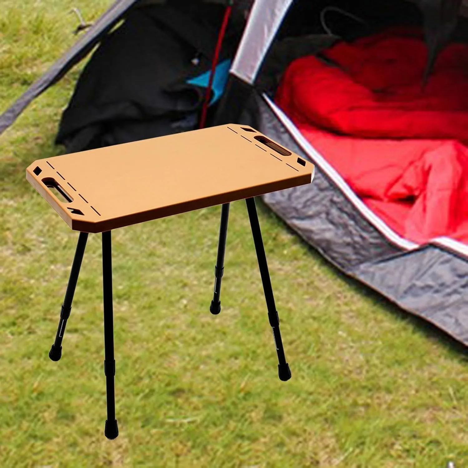 Foldable Outdoor Table, Portable, Height Adjustable, Camping Furniture for on The Go, Khaki