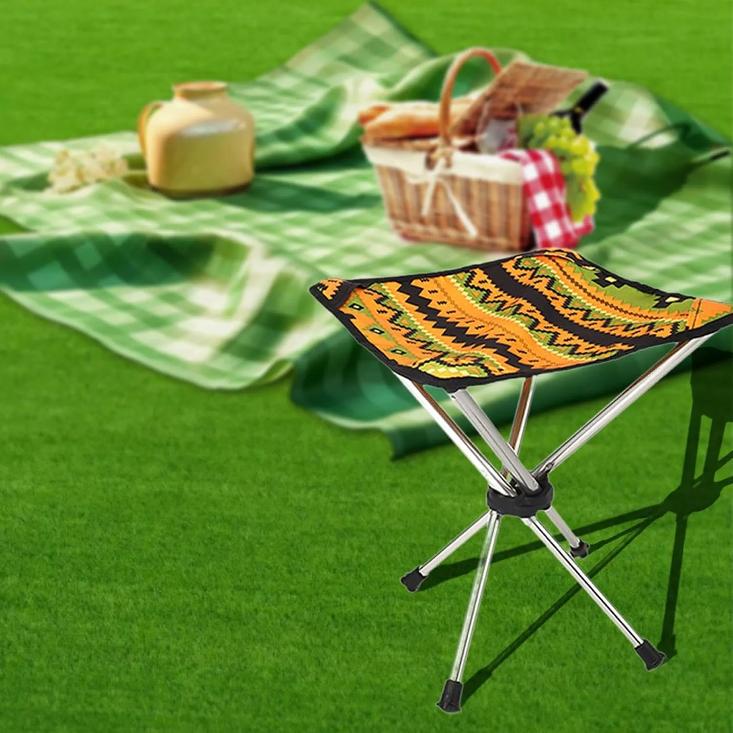 Foldable Stool Camping Stool Outdoor Mini Portable Recliner Foot Rest Seat for Patio Traveling Walking Hiking Festival Beach, Orange
