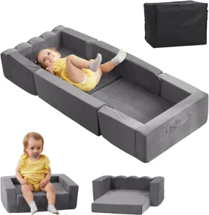 Foldable Toddler Travel Bed 2-in-1 Portable Sofa Chair for Kids Sleeping - Soft Foam Lightweight Bed for Camping Napping Outdoor With Carry Bag