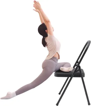 Foldable Yoga Auxiliary Chair for Adults with 12.2" Lumbar Support, Yoga Practice Balance Chairs Exercise Chair for Flexibility and Strength Training, Home, Studio (Black)