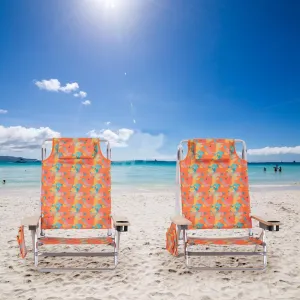 Folding Backpack Beach Chair with 5 Positions for Adults, Portable Camping Chairs Lawn Chair with Cooler Bag and Towel Bar for Adults, 2 Pack, Camo