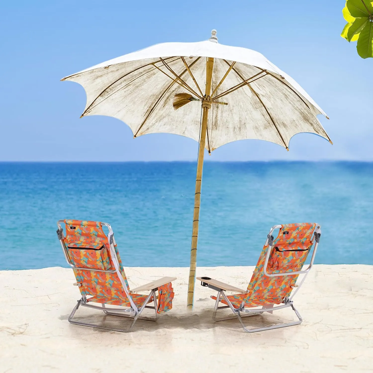 Folding Backpack Beach Chair with 5 Positions for Adults, Portable Camping Chairs Lawn Chair with Cooler Bag and Towel Bar for Adults, 2 Pack, Camo