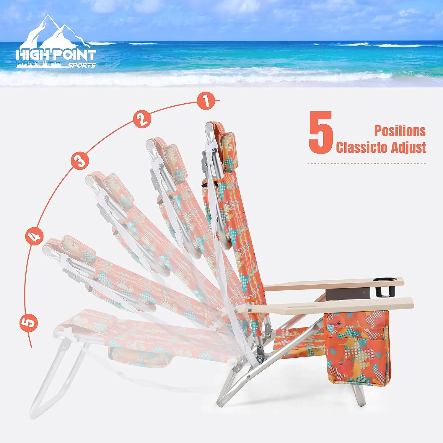 Folding Backpack Beach Chair with 5 Positions for Adults, Portable Camping Chairs Lawn Chair with Cooler Bag and Towel Bar for Adults, 2 Pack, Camo
