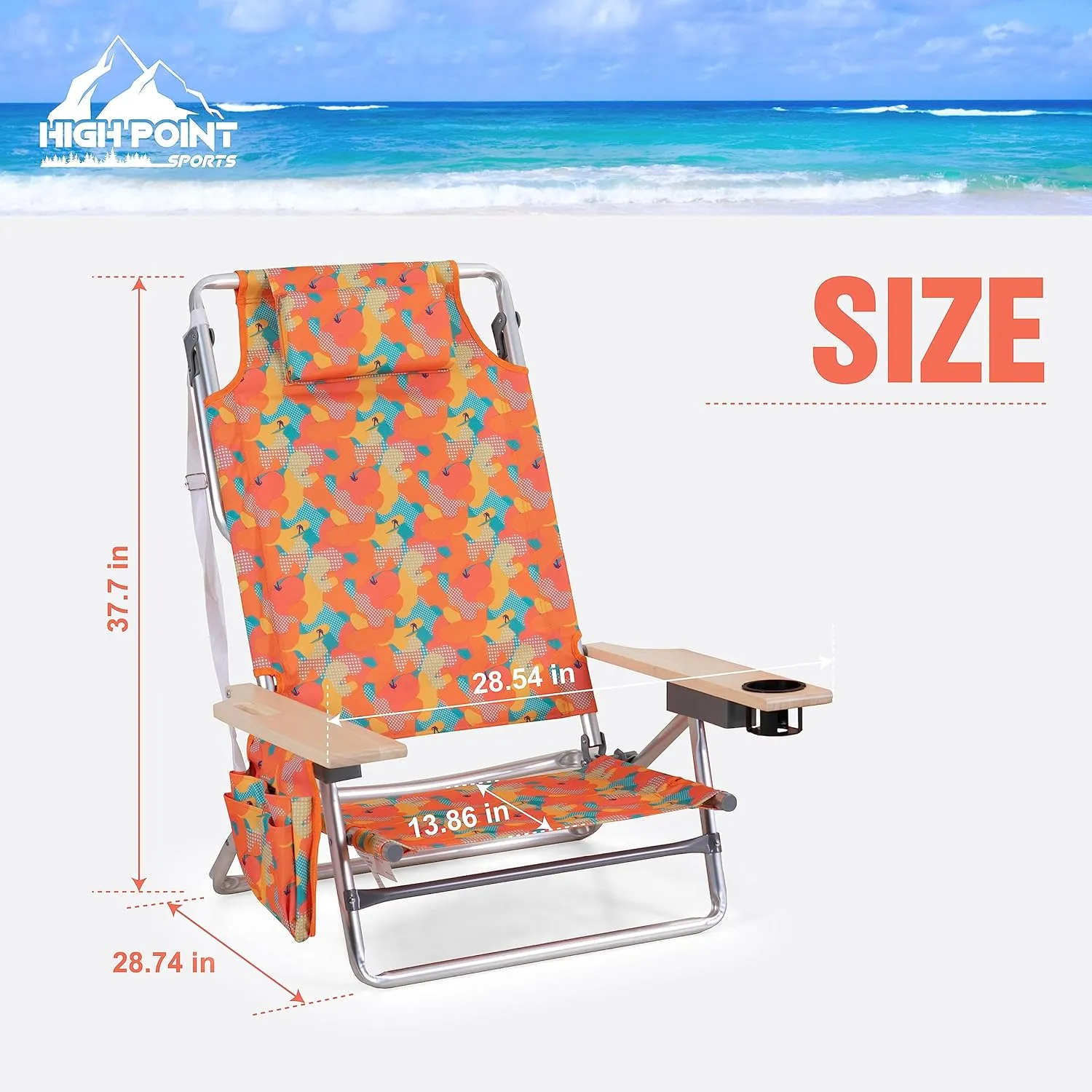 Folding Backpack Beach Chair with 5 Positions for Adults, Portable Camping Chairs Lawn Chair with Cooler Bag and Towel Bar for Adults, 2 Pack, Camo
