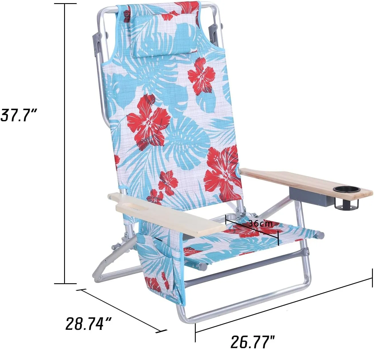Folding Backpack Beach Chair with 5 Positions for Adults, Portable Camping Chairs Lawn Chair with Cup Holder and Towel Bar for Adults, Set of 2, Flower