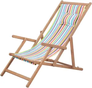 Folding Beach Chair Fabric and Wooden Frame Multicolor Garden Furniture