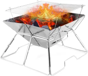 Folding Campfire Grill 304 Stainless Steel Grate Barbeque Grill, Portable Camping Grill with Legs