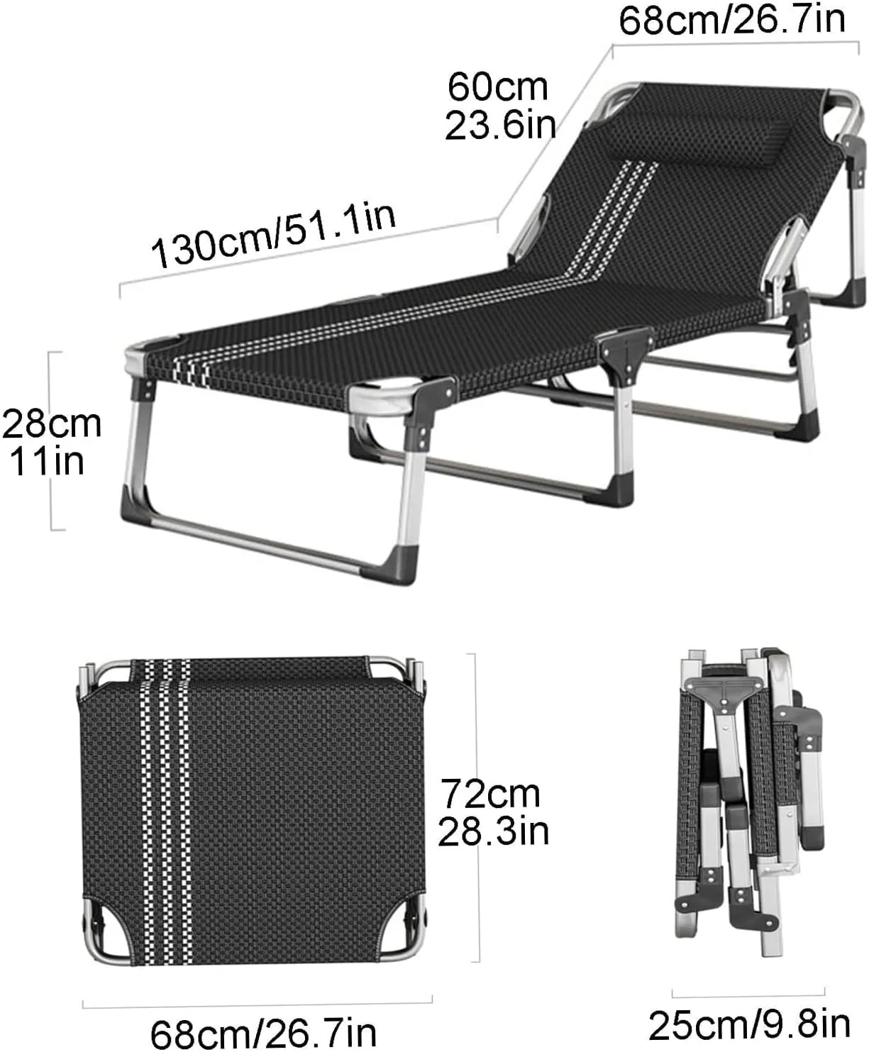 Folding Camping Bed 5-Position Adjustable Sleeping Cots for Adults W/Mattress and Pillow Camping Cot Load 500lb Lounge Chair