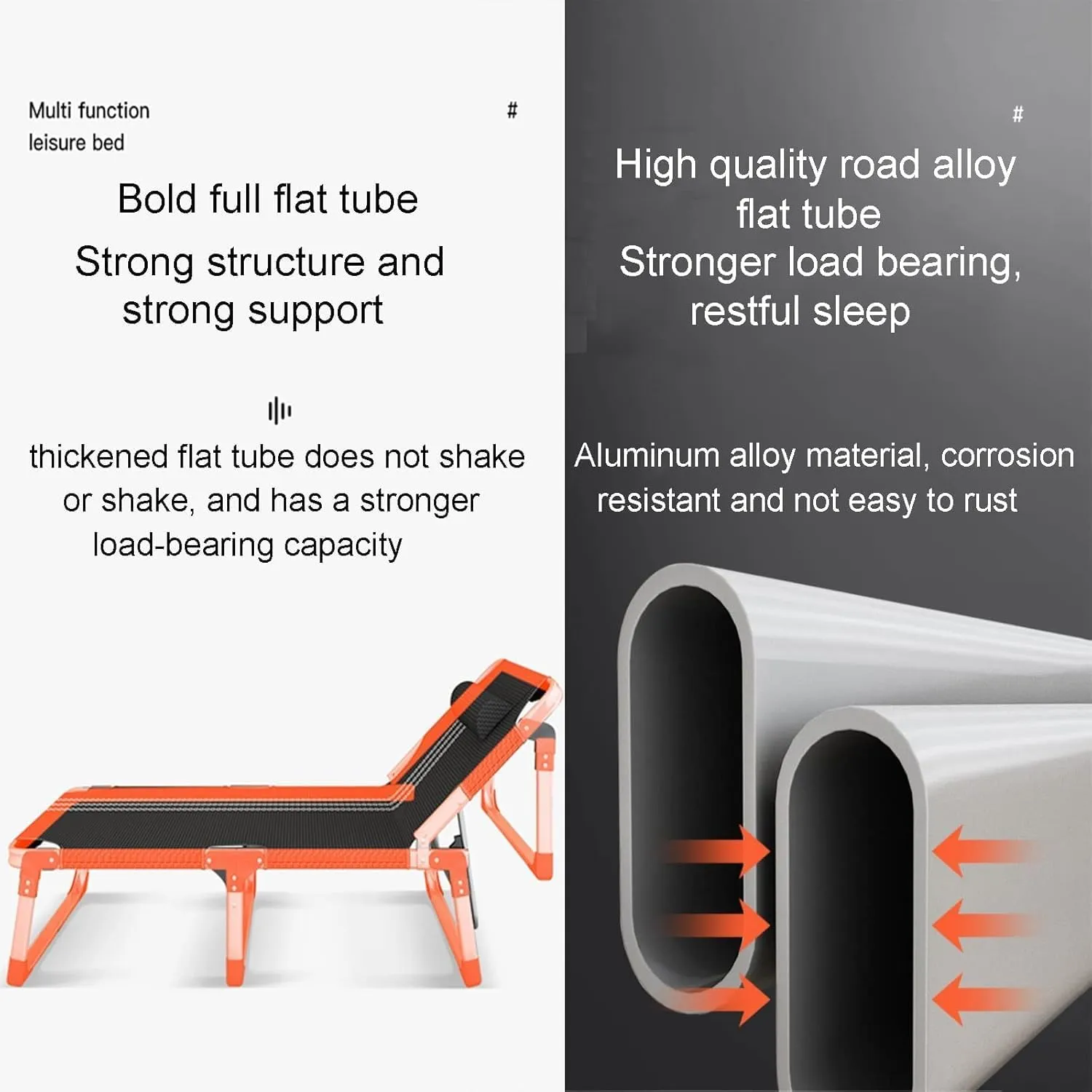Folding Camping Bed 5-Position Adjustable Sleeping Cots for Adults W/Mattress and Pillow Camping Cot Load 500lb Lounge Chair