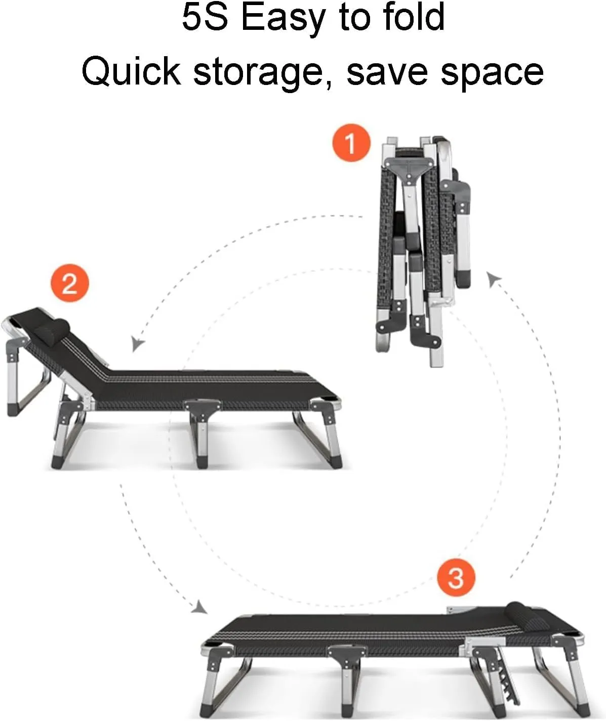 Folding Camping Bed 5-Position Adjustable Sleeping Cots for Adults W/Mattress and Pillow Camping Cot Load 500lb Lounge Chair