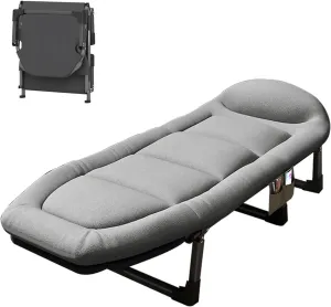 Folding Camping Bed 6 Gears Adjustable Camping Cot W/Mattress and Side Pocket Sleeping Folding Cot Load 440lbs Lounge Chair