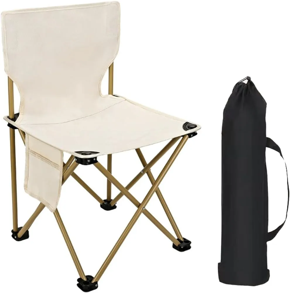 Folding Camping Chair for Small Man, Portable Outdoor Backpacking Chair for Fishing, Hiking, Picnic, Camping, Beach, Ultralight Compact Camping Chair with Carry Bag, 23" D x 14.2" W x 14.2" H (Beige)