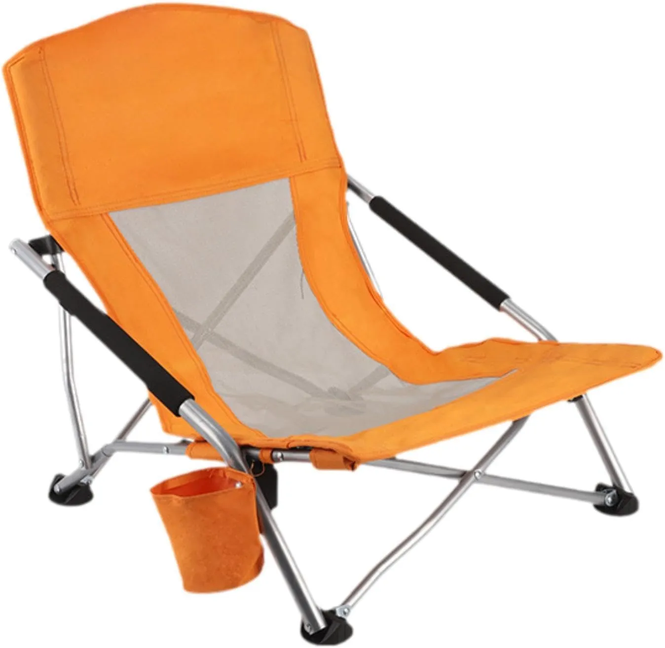 Folding Camping Chair Picnic Seat Lightweight Foldable High Backrest Folding Lounge Chair for Traveling Lawn Picnic Beach, Orange