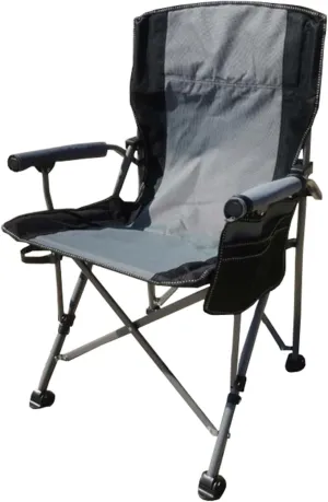 Folding Camping Chair, Portable High Back Padded Garden Chair with Armrests, Chairs with Cup Holder and Cooler Bag for Adults Duty Steel Frame Support 150 KG Grey