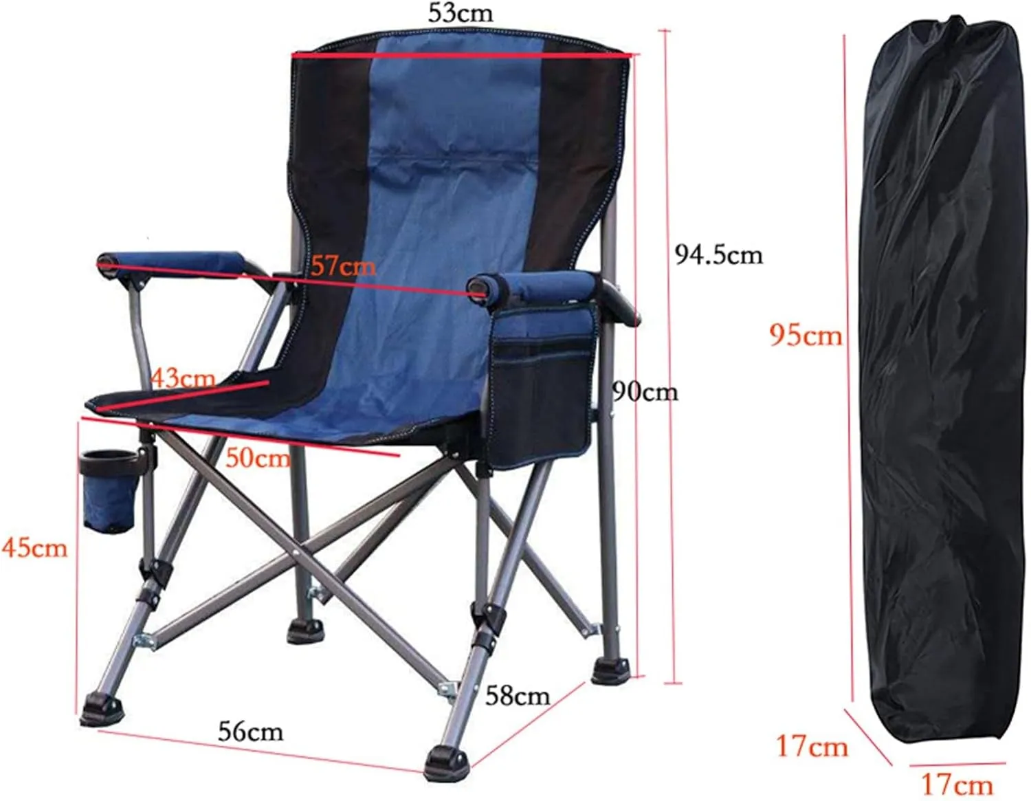 Folding Camping Chair, Portable High Back Padded Garden Chair with Armrests, Loadable 150kg, Chairs for Fishing Garden Picnic and Travel B