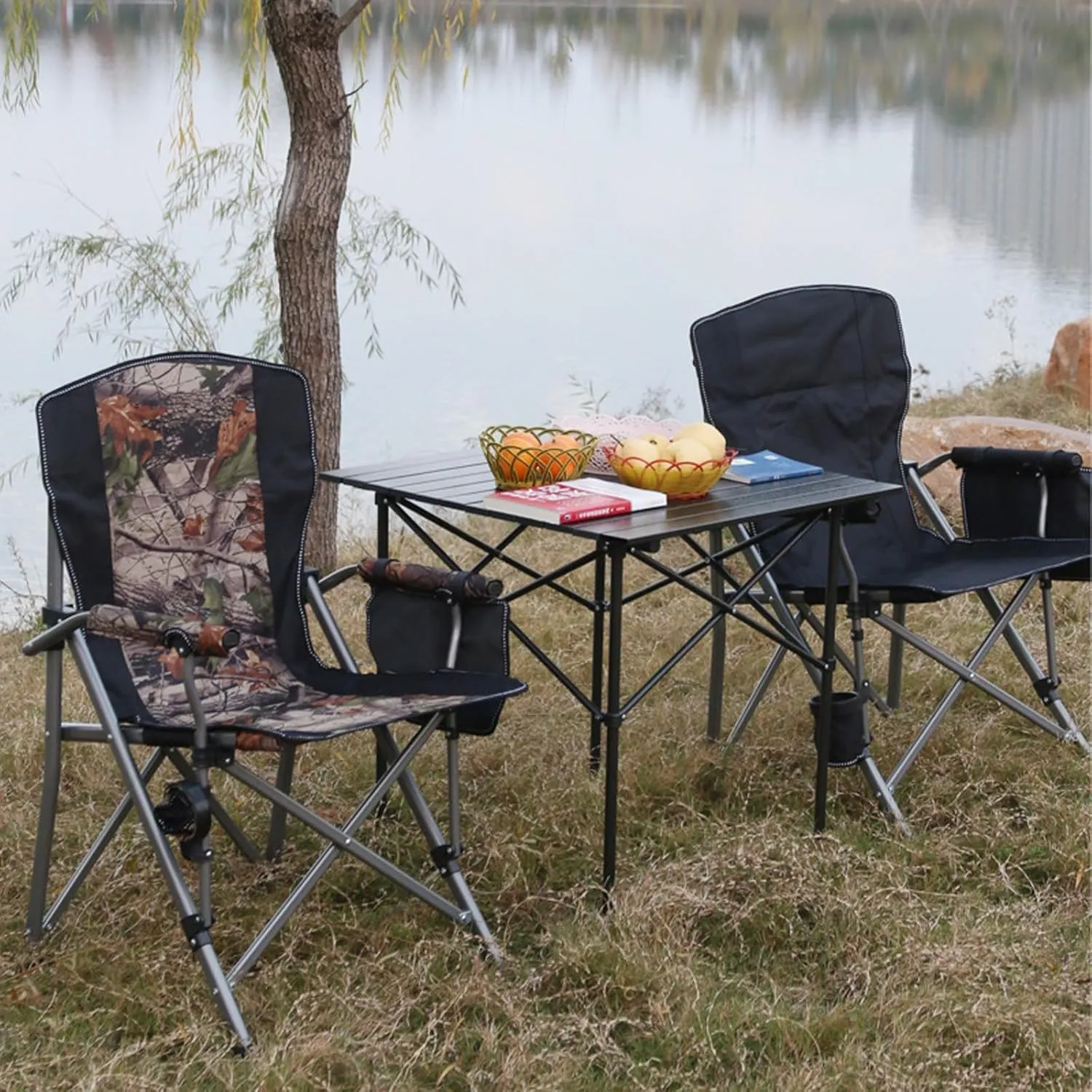 Folding Camping Chair, Portable High Back Padded Garden Chair with Armrests, Loadable 150kg, Chairs for Fishing Garden Picnic and Travel B