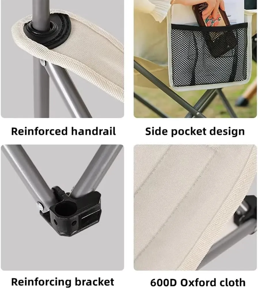 Folding Camping Chair, Portable Outdoor Backpacking Chair for Fishing, Hiking, Picnic, Camping, Beach, Lawn, Concert, Ultralight Compact Camping Chair with Carry Bag, 23"D x 14.2"W x 14.2"H (Beige)