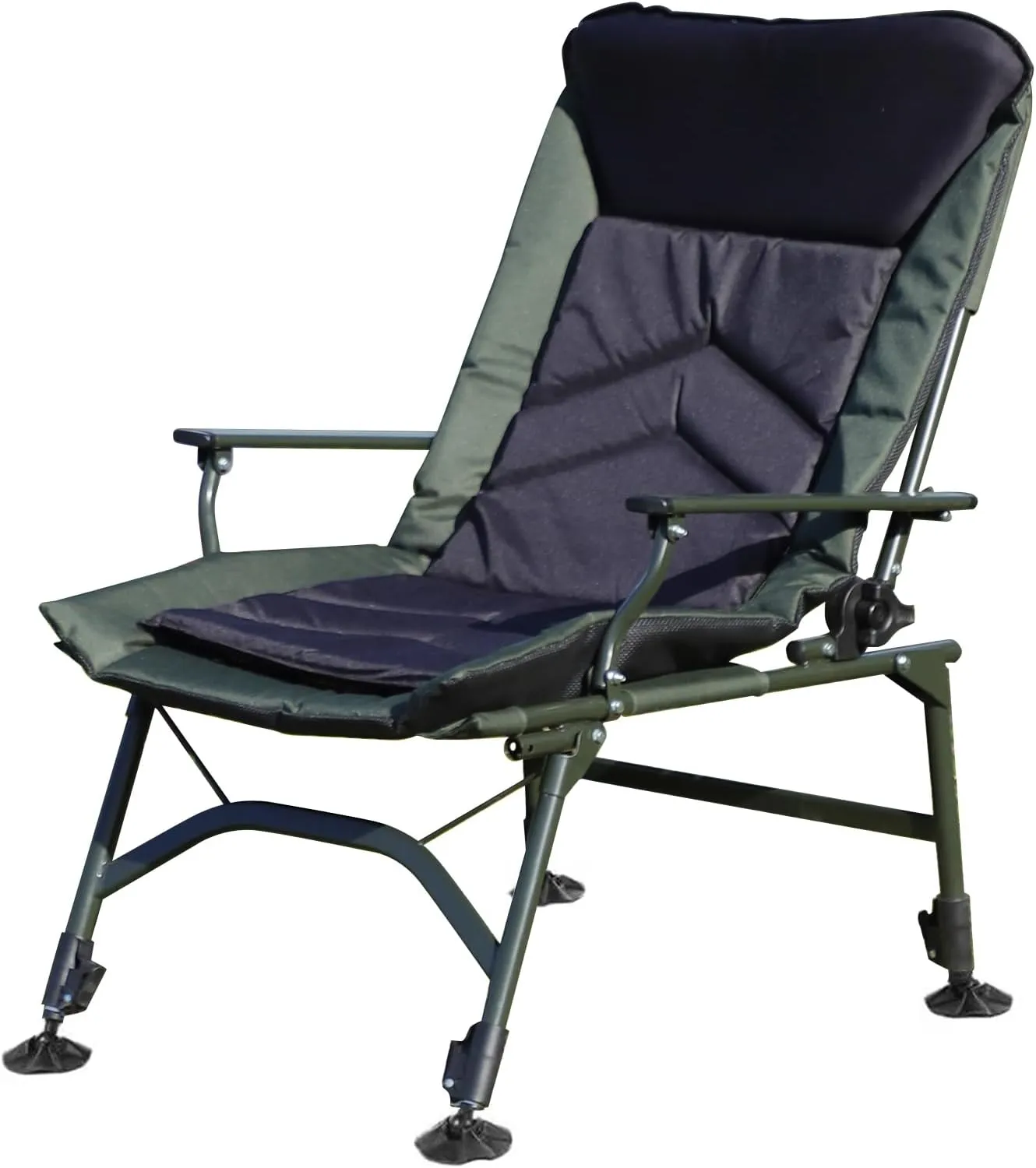Folding Camping Chair with Adjustable Backrest, 330lbs Capacity, Padded Recliner with 360° Adjustable Feet, Green and Black