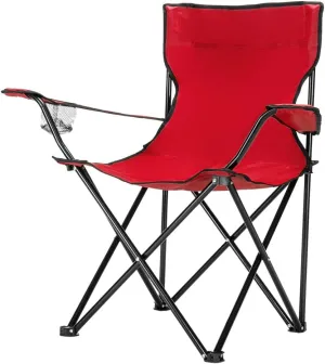 Folding Camping Chair with Mesh Cup Holder Fabric Steel Frame Portable Collapsible Padded Arm Chair for Outdoor (Red)