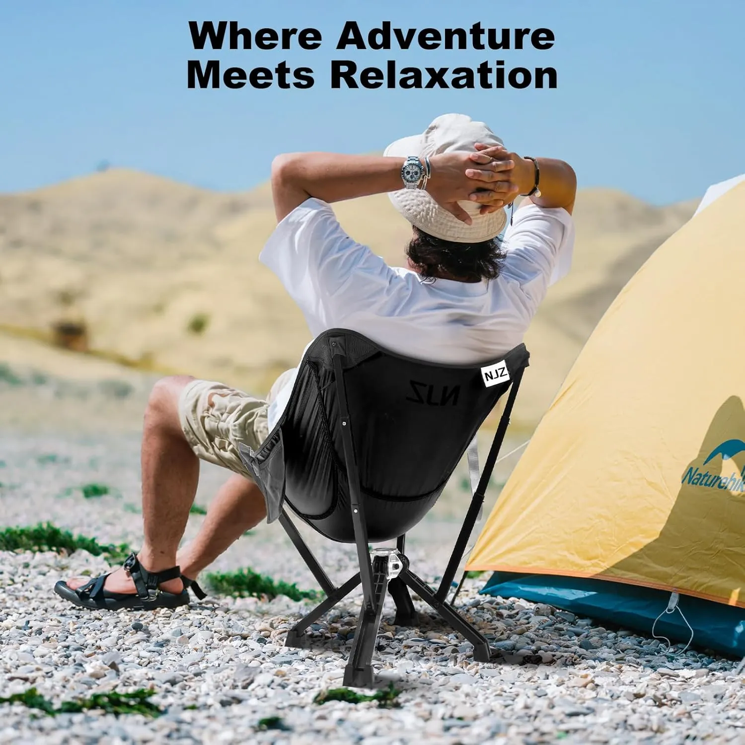 Folding Camping Chairs for Adults - 600 LBS Capacity Sturdy Camping Folding Chair, Portable Chair with Quick Setup & Carry Bag - Compact Camp Chair for Outdoor Adventures - Black