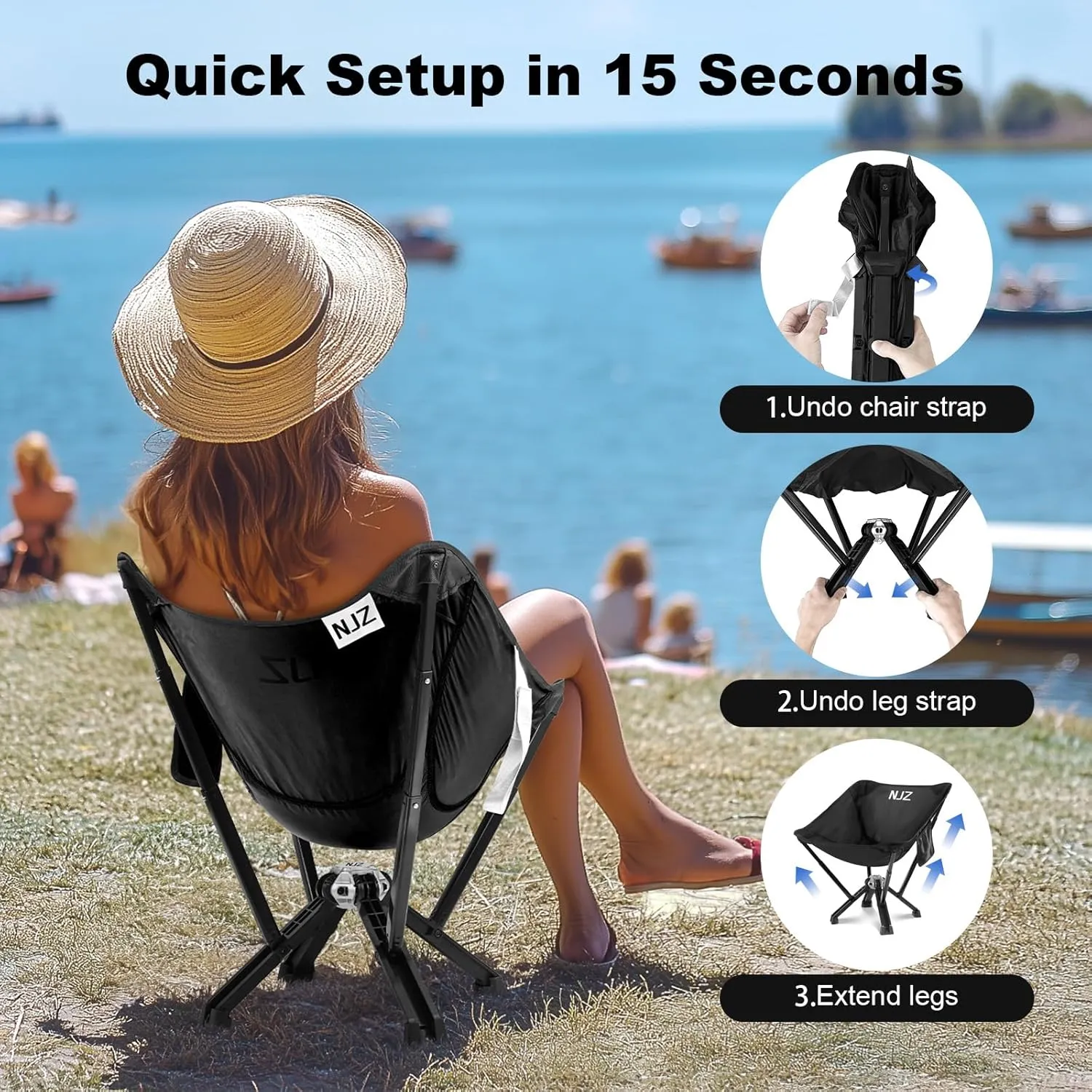 Folding Camping Chairs for Adults - 600 LBS Capacity Sturdy Camping Folding Chair, Portable Chair with Quick Setup & Carry Bag - Compact Camp Chair for Outdoor Adventures - Black