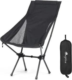 Folding Camping Chairs Men Women, High Back Beach Camping Chairs for Adults, Lightweight Backpacking Travel Chair for Hiking Outside Picnic, Black