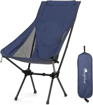 Folding Camping Chairs Men Women, High Back Beach Camping Chairs for Adults, Lightweight Backpacking Travel Chair for Hiking Outside Picnic, Blue