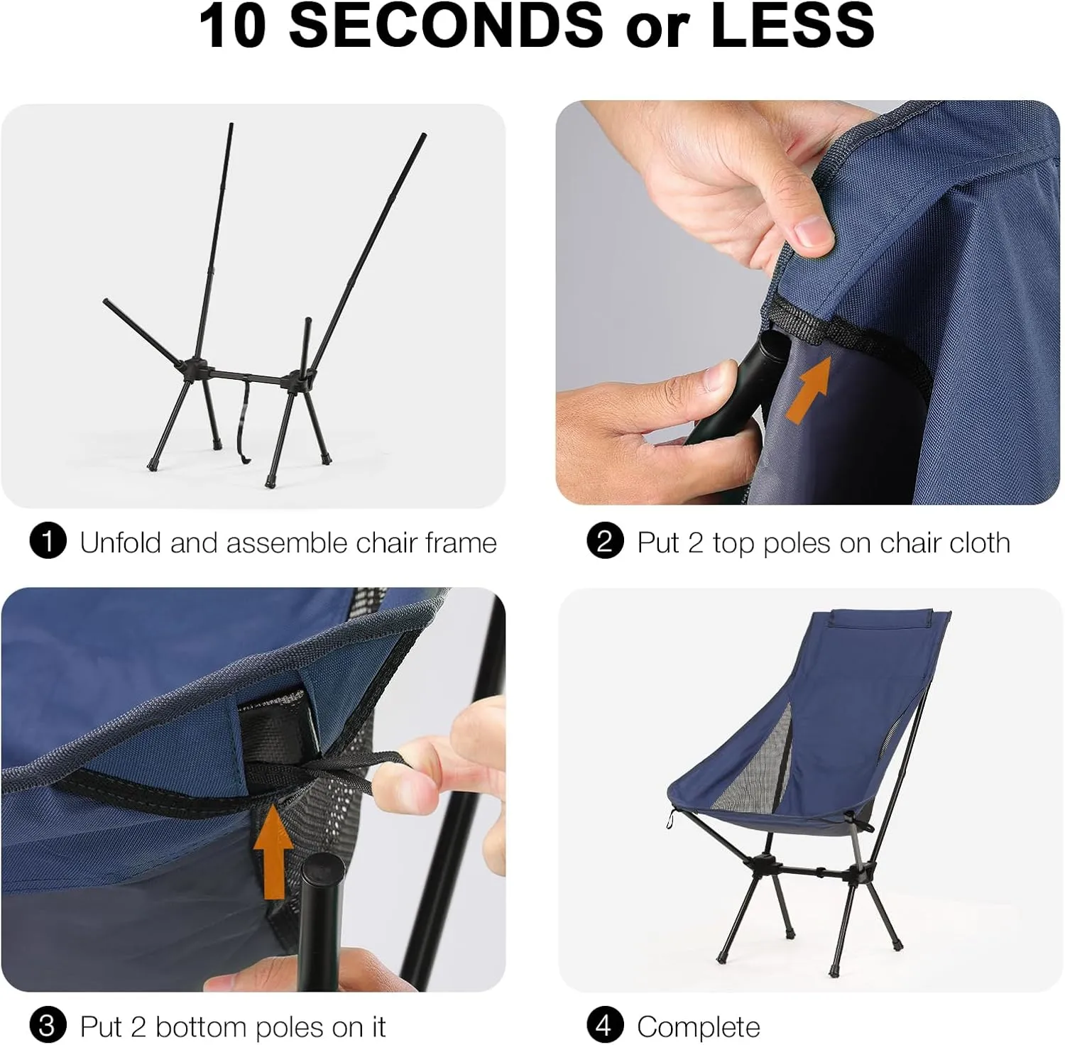 Folding Camping Chairs Men Women, High Back Beach Camping Chairs for Adults, Lightweight Backpacking Travel Chair for Hiking Outside Picnic, Blue