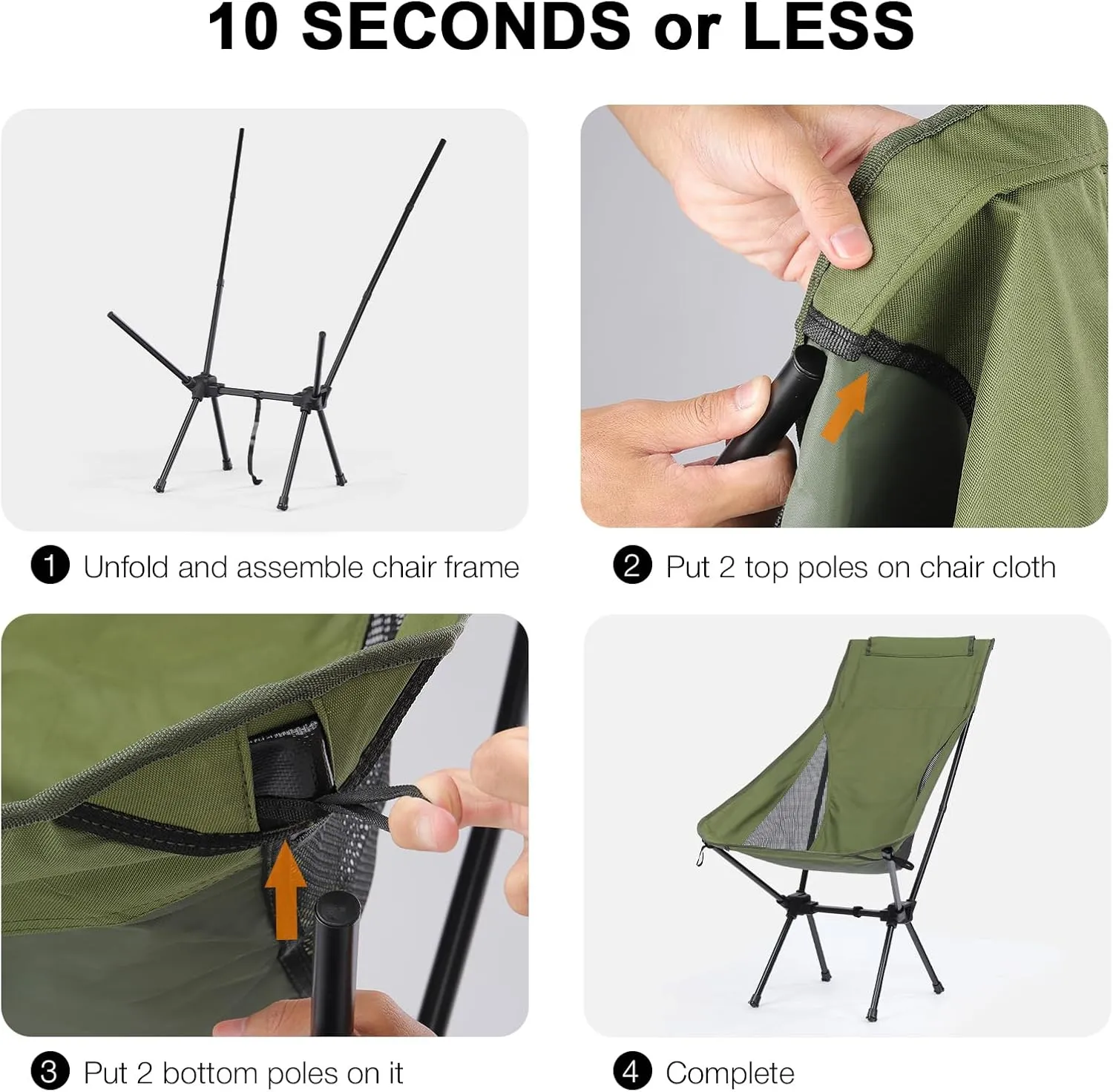 Folding Camping Chairs Men Women, High Back Beach Camping Chairs for Adults, Lightweight Backpacking Travel Chair for Hiking Outside Picnic, Green