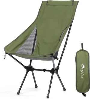 Folding Camping Chairs Men Women, High Back Beach Camping Chairs for Adults, Lightweight Backpacking Travel Chair for Hiking Outside Picnic, Green