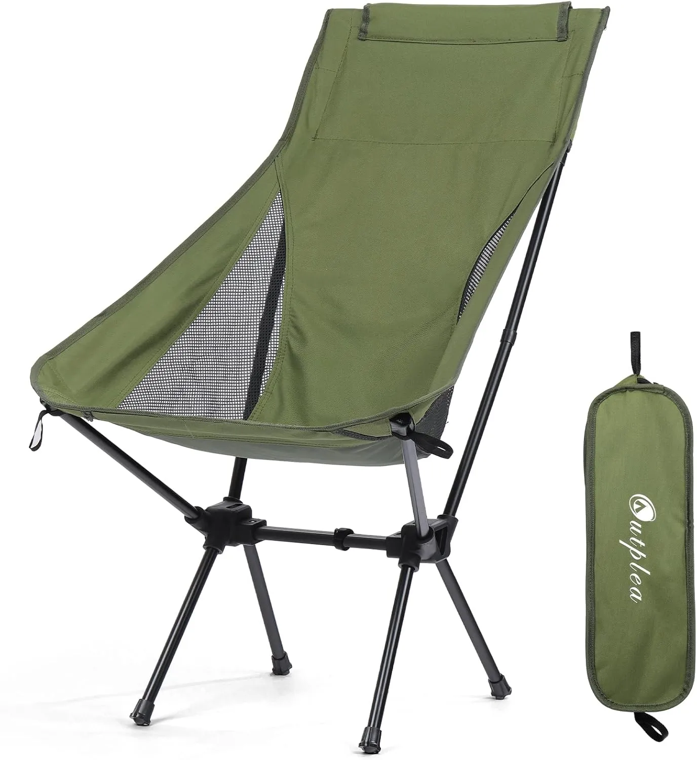 Folding Camping Chairs Men Women, High Back Beach Camping Chairs for Adults, Lightweight Backpacking Travel Chair for Hiking Outside Picnic, Green