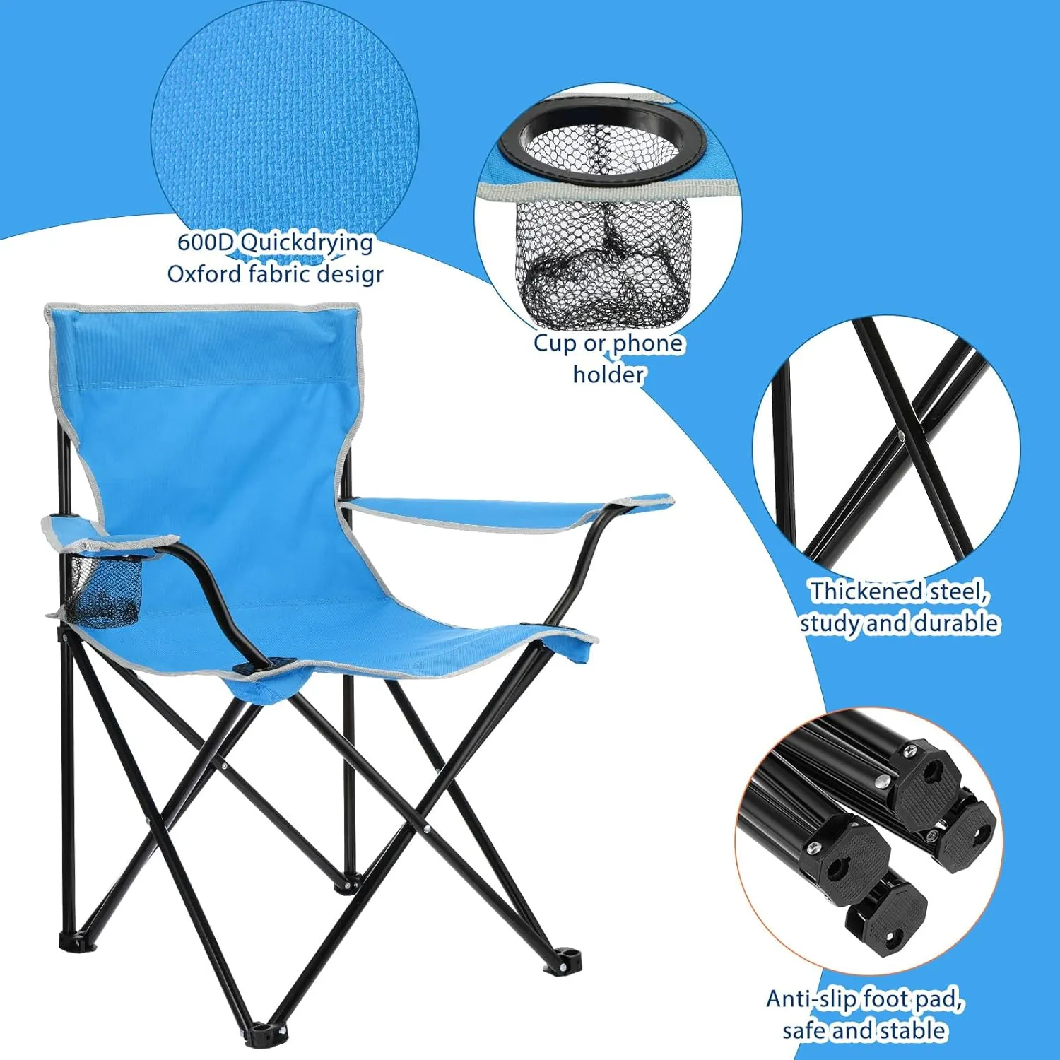 Folding Camping Chairs with Cupholder and Carry Bag Portable Lightweight Lawn Chairs with Mesh Side Pocket for Fishing Hiking Picnic Party Beach Outdoor Sports Activity (Classical,8 Pcs)