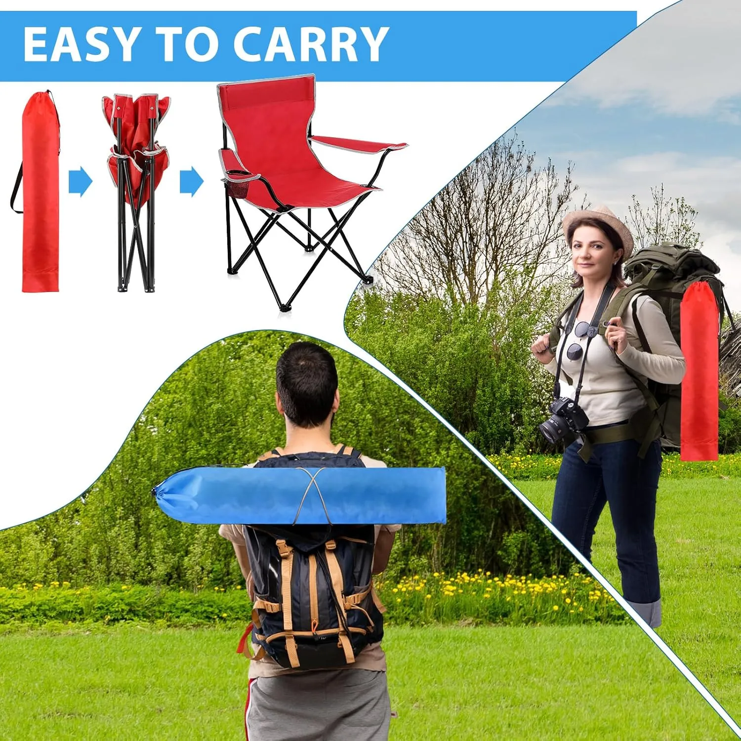 Folding Camping Chairs with Cupholder and Carry Bag Portable Lightweight Lawn Chairs with Mesh Side Pocket for Fishing Hiking Picnic Party Beach Outdoor Sports Activity (Classical,8 Pcs)