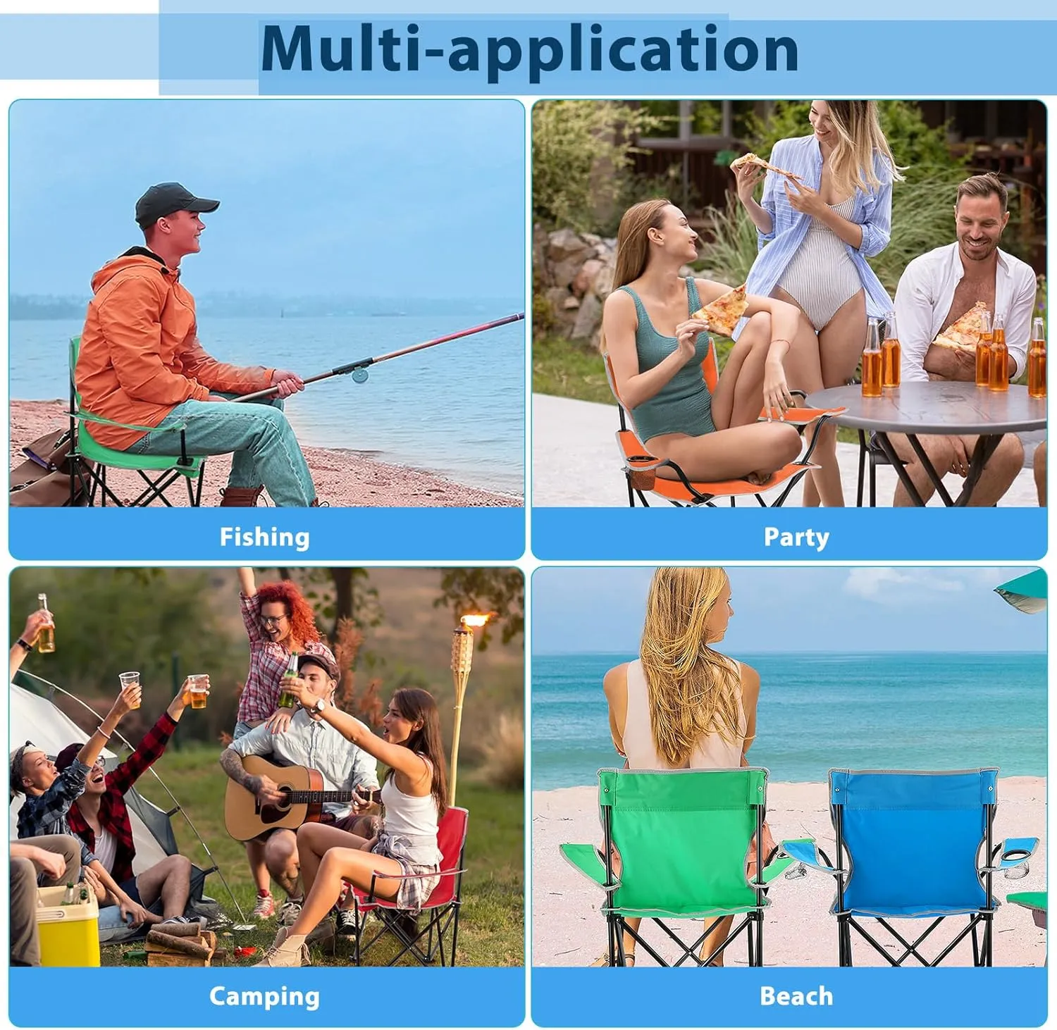 Folding Camping Chairs with Cupholder and Carry Bag Portable Lightweight Lawn Chairs with Mesh Side Pocket for Fishing Hiking Picnic Party Beach Outdoor Sports Activity (Classical,8 Pcs)