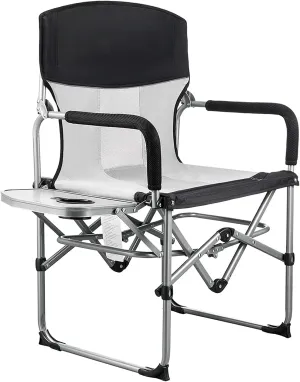 Folding Camping Directors Beach Chairs with Side Table and Handle Compact Strong Sturdy Solid Aluminium Mesh Chair for Outdoor Travel Hike Picnic