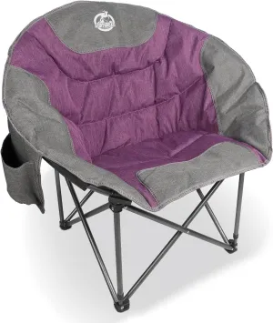 Folding Camping Moon Chair Outdoor Padded Saucer Round Chair with Cup Holder Cooler Bag Supports up to 300 lbs for Beach Hiking Fishing Picnic Lawn,Purple