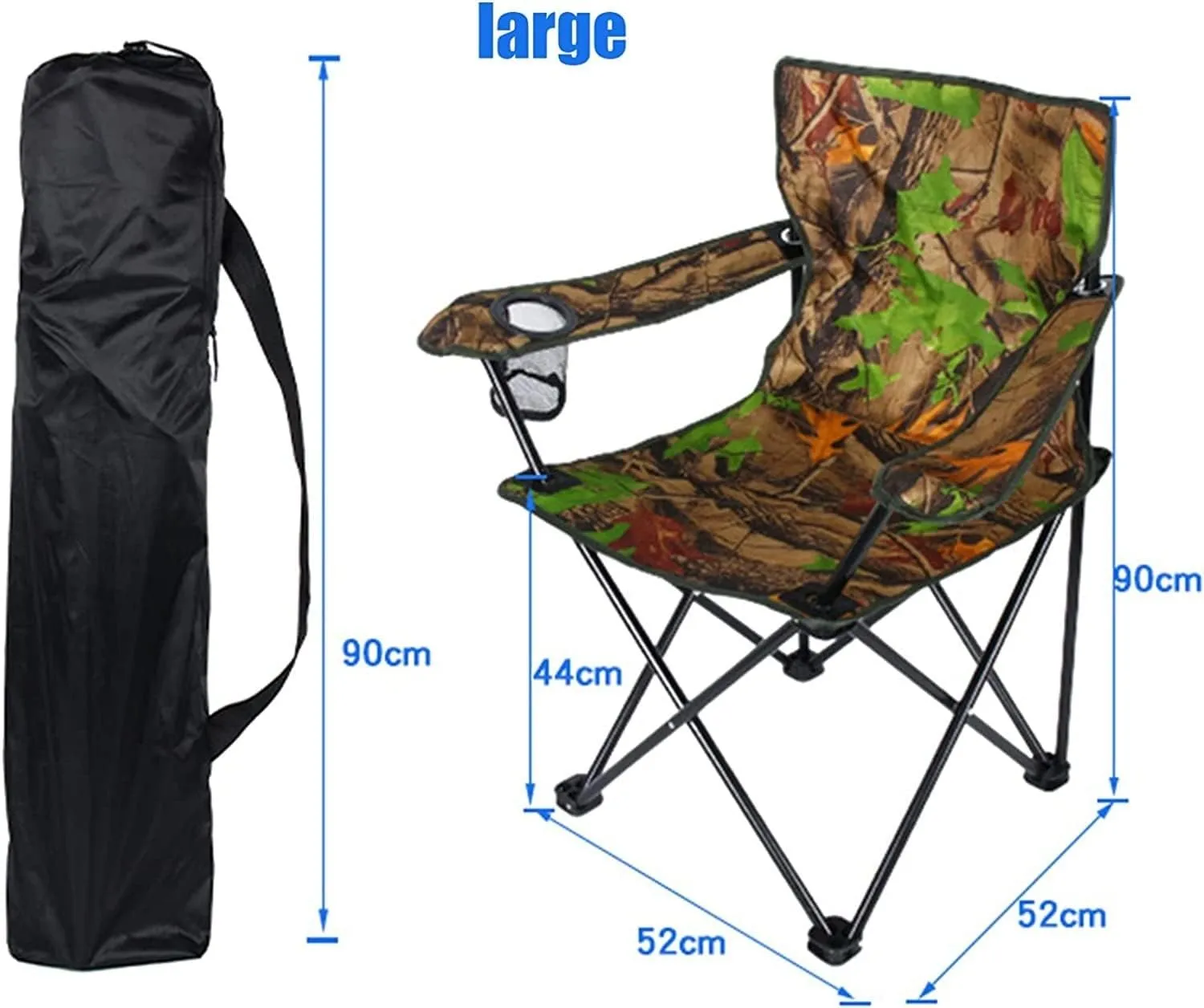 Folding Camping Outdoor Folding Fishing Chair with Cup Holder Portable Oxford Cloth Leisure Armchair Seat Stool for Camping Beach Chairs Foldable(52 * 52 * 90cm)