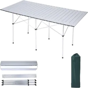 Folding Camping Picnic Table 55 Inches Portable Roll Up Lightweight Compact Aluminum Outdoor Table with Carry Bag for Party,Beach, BBQ, Buffet (Silver)