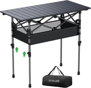 Folding Camping Table, 2 Adjustable Height Portable Roll-up Picnic Table with Storage Net, Lightweight Aluminum Outdoor Table with Carrying Bag for Camping, BBQ, Picnic, 32.2" L x 15.7" W
