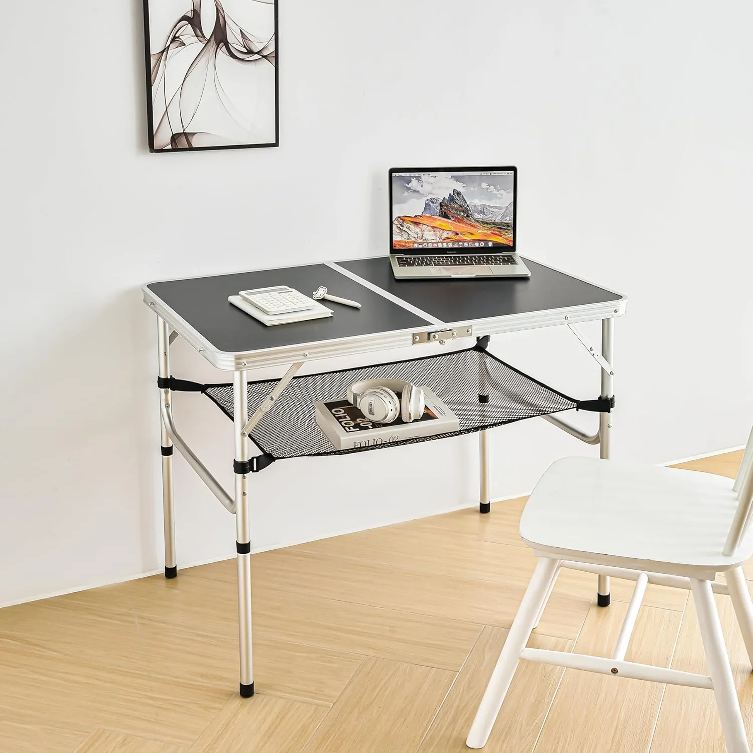 Folding Camping Table, 36''L x24''W Camp Aluminum Table with Adjustable Height Legs, Indoor Outdoor Lightweight Portable Folding Dining Table for Camp Picnic Beach 3Ft black 2 Heights 15"/28"）