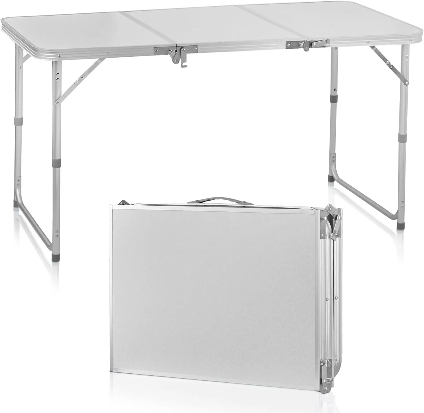 Folding Camping Table, 4ft Camping Folding Table, Aluminum Portable Picnic Table with Adjustable Height, 3 Fold Lightweight Outdoor Table for Indoor Travel Beach and Party