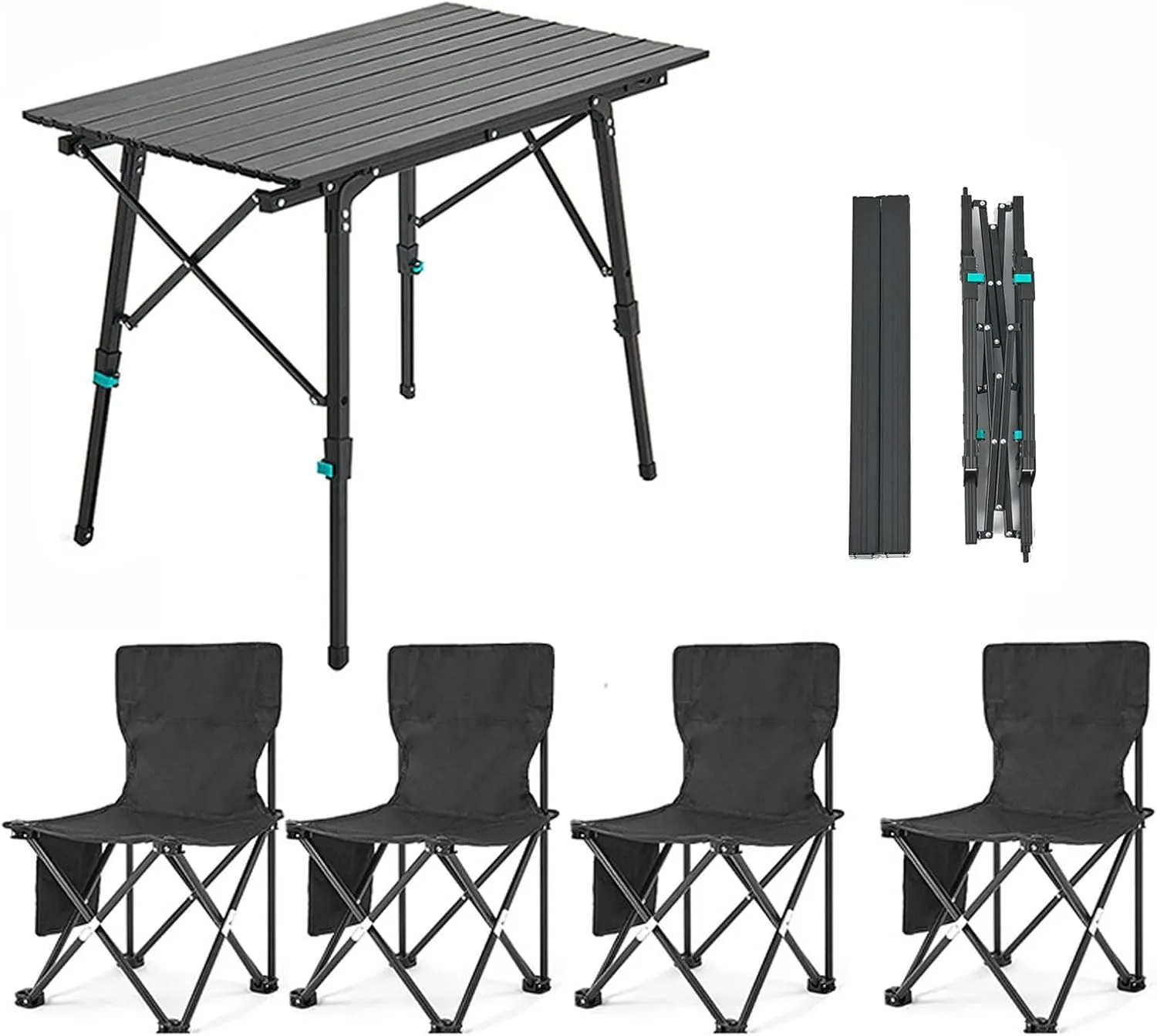 Folding Camping Table and airs, Adjustable Height Folding Table with Roll-Up Table Top, Portable Lightweight Picnic Table air Set for Outdoor, Bea, Backyards Party