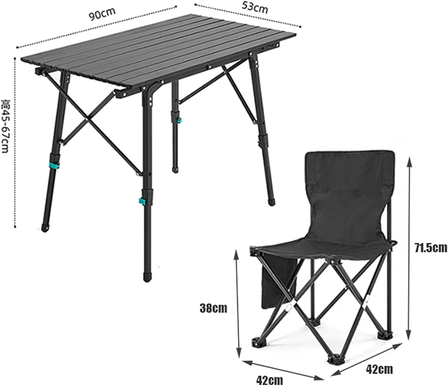 Folding Camping Table and airs, Adjustable Height Folding Table with Roll-Up Table Top, Portable Lightweight Picnic Table air Set for Outdoor, Bea, Backyards Party