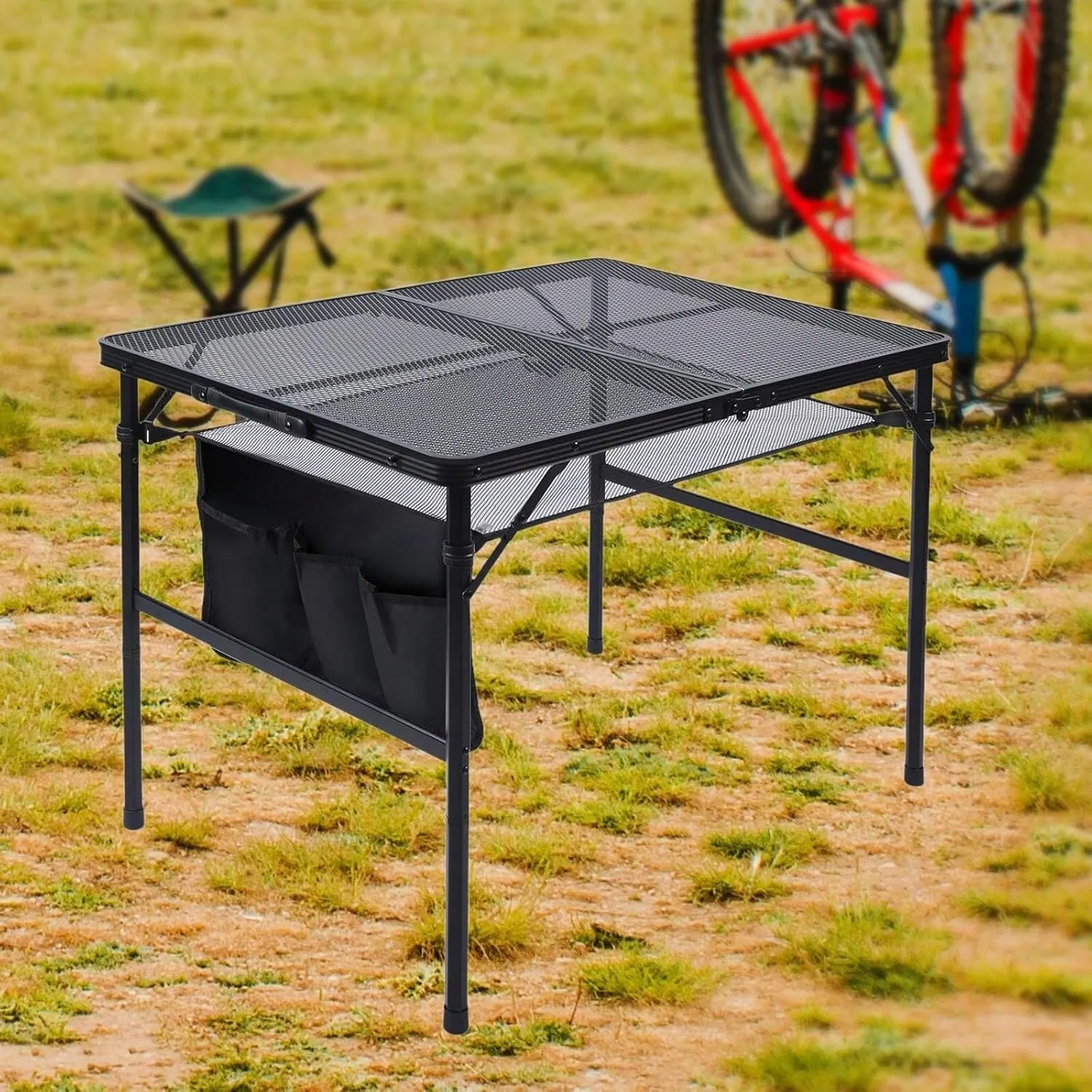 Folding Camping Table Beach Table Lightweight Mesh Table Camping Desk Outdoor Folding Table for Picnic Backyard Hiking Portable camping table Wilderness camping table Outdoor camping table(La