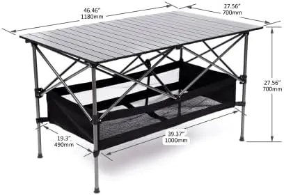 Folding Camping Table Lightweight Aluminum Table for Outdoor BBQ Backyard Patio Party 120Lbs (Black, 46.46" L x 27.56 "W x 27.56 "H)