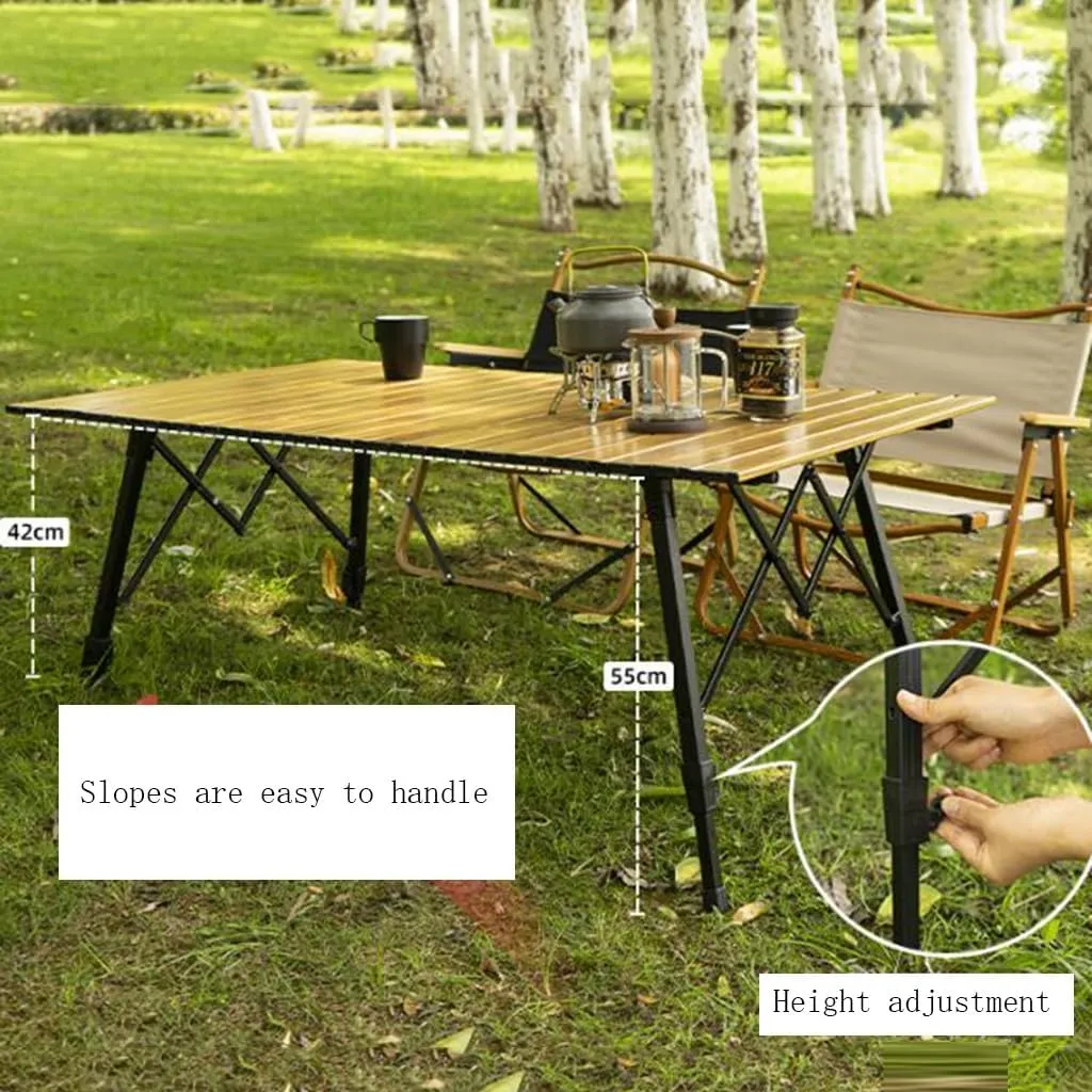Folding Camping Table Lightweight Outdoor Adjustable Height Side Table with Storage Bag Aluminum Portable Roll-Up Picnic Table