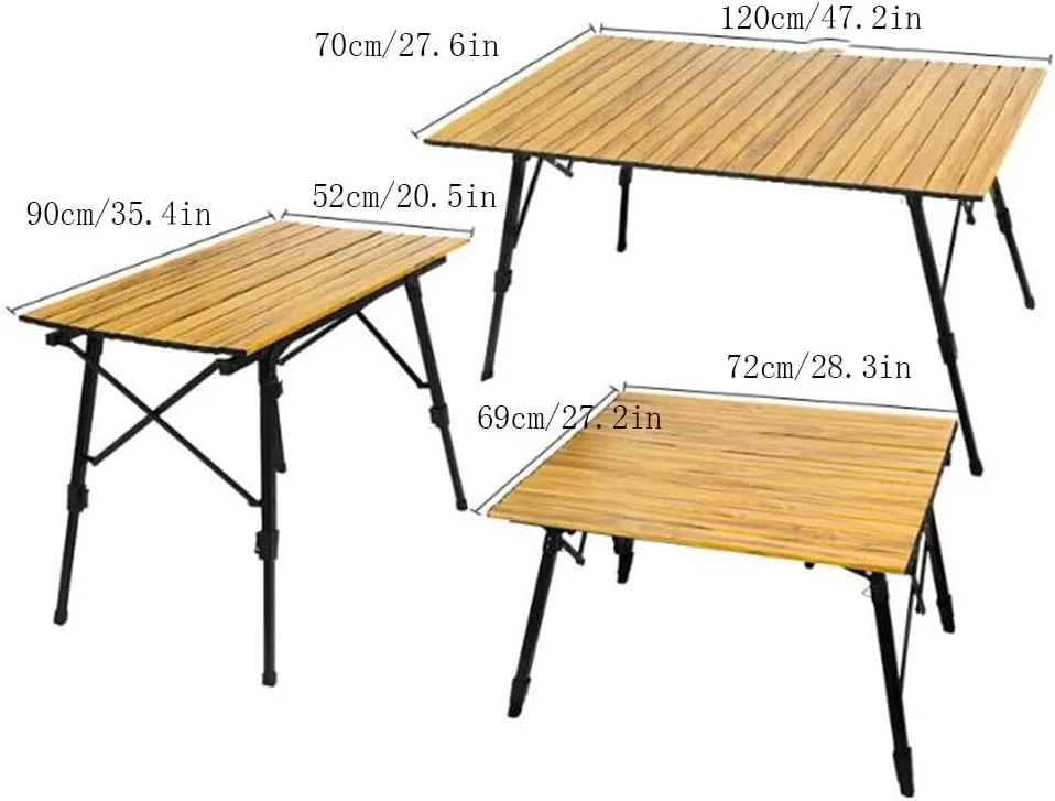 Folding Camping Table Lightweight Outdoor Adjustable Height Side Table with Storage Bag Aluminum Portable Roll-Up Picnic Table