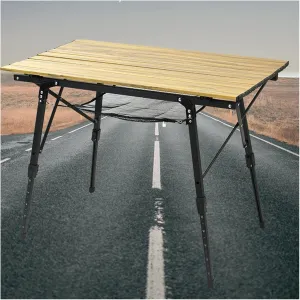 Folding Camping Table, Lightweight Roll Portable Folding Table, Aluminum Folding for Camping Picnic Barbecue Backyard Party (Color : Wood Grain, Size : 90x53x65/45cm)